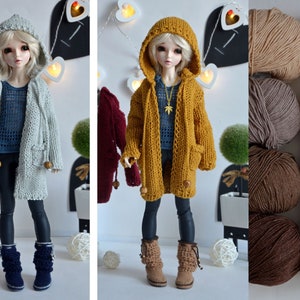 Knitted cardigan with hood for  Minifee, slim msd, BJD 1/4 doll.(For people 14+)