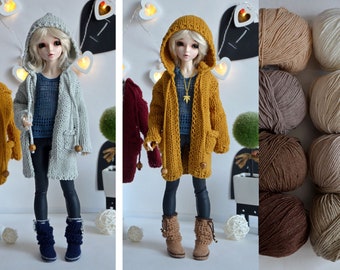 Knitted cardigan with hood for  Minifee, slim msd, BJD 1/4 doll.(For people 14+)