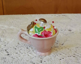 Small Pink Teacup Pincushion
