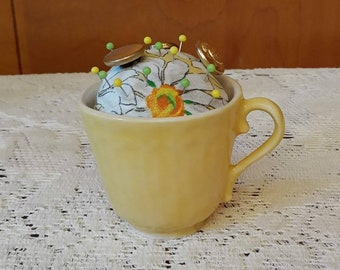 Medium Yellow Teacup Pincushion