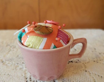 Large Pink Teacup Pincushion