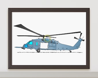 Black Hawk Helicopter Poster. USAF Military Four-Blade, Twin-Engine Helicopter Prints, Airforce Wall Art, Boys Room Decor, Kids Bedroom R110