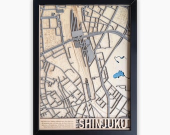 Shinjuku Station Layered Wood Map, Tokyo Railway Art, Japan Train Gift