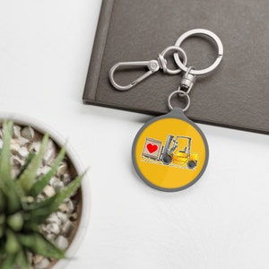 Forklift Keychain. Yellow Fork Truck Keychain with 'I Love Forklifts Message. Certified Driver, Lift Truck Gifts, Fob Key Chains K013 image 4
