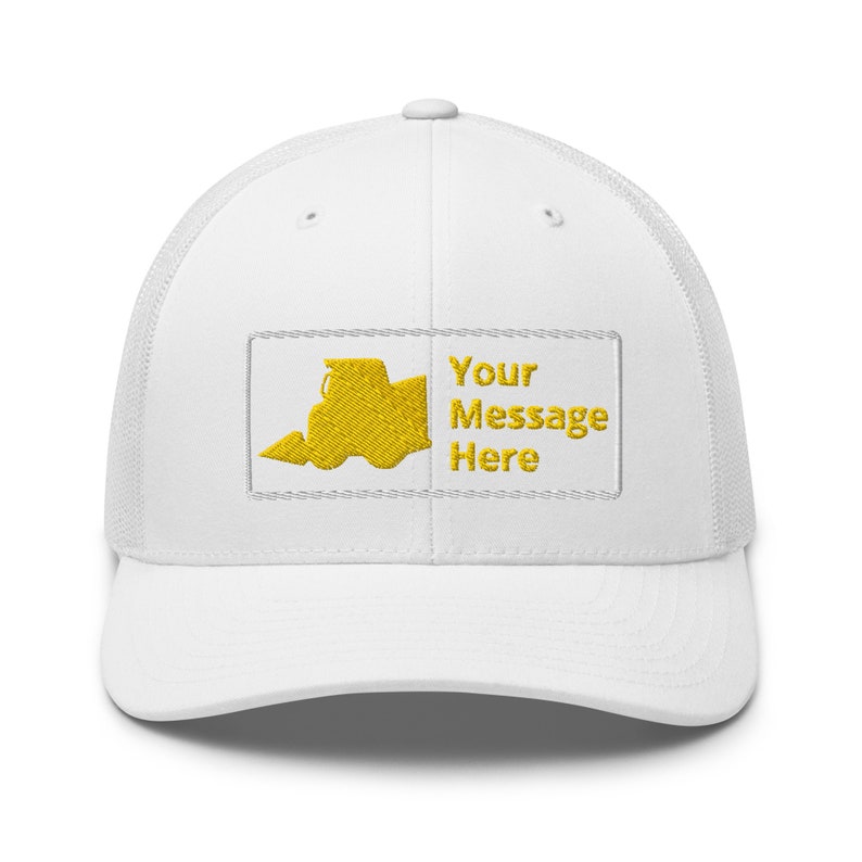 Skid Steer Loader Cap. Digger Hat for Construction Drivers and Operators. Custom Yellow Landscaping Machine. Excavator Demolition C030 White