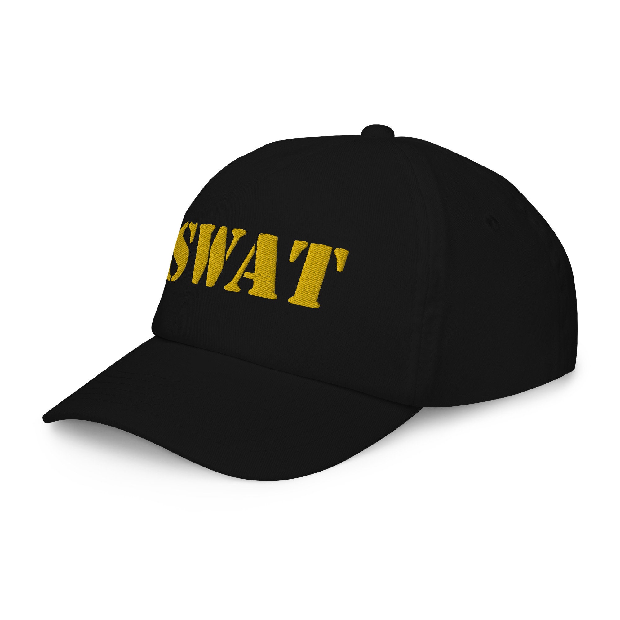 Gorra con fuente SWAT para niños. Gorra Trucker con texto SWAT amarillo  bordado para conductor de coche de policía. Tema de aplicación de la ley.  Regalos de oficial de policía C022 