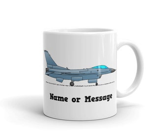 Personalized Fighter Jet Mug. Ceramic Coffee Mug with Gray Navy Airforce Fighter Plane. Custom Pilot And Crew Military Theme Gifts. M014
