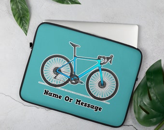 Personalized Blue Bicycle Laptop Case. 13" and 15 " Neoprene Sleeve. Custom Gifts for Dad, Brother. Outdoors Sports Cyclist Bike Fan F004