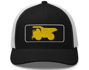 Dump Truck Cap. Trucker Cap With Embroidered Yellow Dump Truckfor Heavy Equipment Operator and Driver. Construction Theme Caps. C016