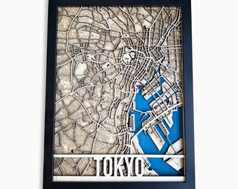 Tokyo City Map – Handcrafted Wooden Wall Art – Modern Japan Home Décor