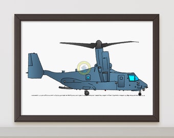 Osprey Tilt-Rotor Art Poster. USAF Military Transport Aircraft Print, Twin Blade Air Force Wall Art, Boys Room Decor, Kids Bedroom Art R107