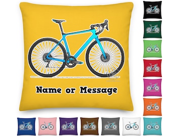 Personalized Bicycle Pillow For Dad. Custom Blue Racing Bicycle Cushion For Brother. Bike Gifts for Sports Fan, Cycling Theme Bedding. P004