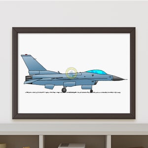 Falcon Fighter Jet Poster. USAF Military Early Warning Aircraft Print, Air Force Wall Art, Boys Room Decor, Kids Bedroom Aviation Art R109 image 1