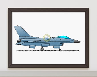 Falcon Fighter Jet Poster. USAF Military Early Warning Aircraft Print, Air Force Wall Art, Boys Room Decor, Kids Bedroom Aviation Art R109