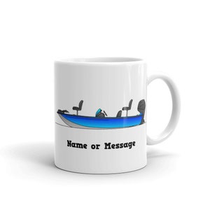 Mug bateau de pêche personnalisé. Bateaux de pêche bleus personnalisés à cockpit ouvert. Tasse à café en céramique. M033