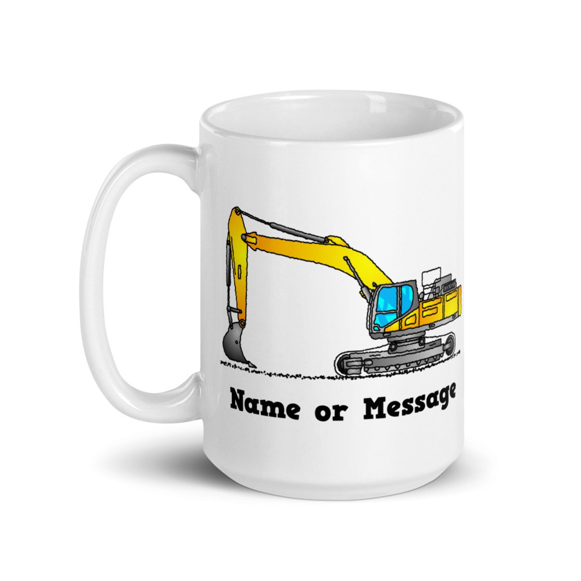 Personalized Excavator Mug. Coffee Mug With Yellow Excavator. Etsy UK