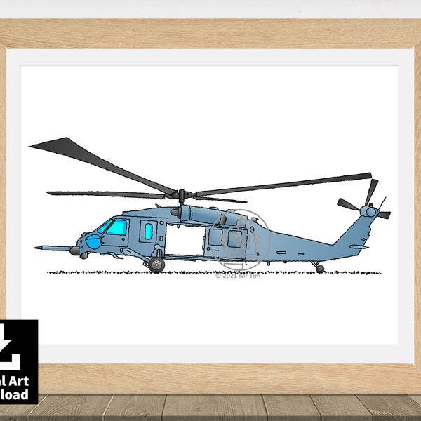 Combat Helicopter Illustration. Military Aircraft Printable Poster Picture. Air Force Art Print Decor. Aviation Theme E110 DIGITAL DOWNLOAD
