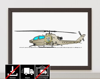 AH-1Z Viper Combat Helicopter Poster, USAF Military Aircraft Print, Boys Room Decor, Kids Aviation Theme Bedroom Art, Veteran Gifts R106