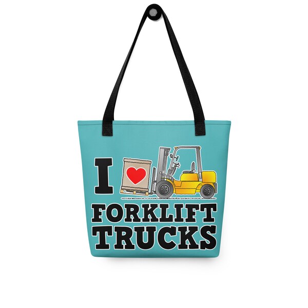 Forklift Truck Tote Bag, I Love Forklift Trucks Valentines Gift Bag For Him, Licensed Qualified Operator Drivers, 15″ × 15″ All Over Print