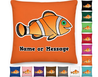 Personalized Clown Fish Pillow. Orange Clownfish Cushion. Ocean Accent Throw Pillow. Aquarium, Beach House Decor and Childs Bedding. P027