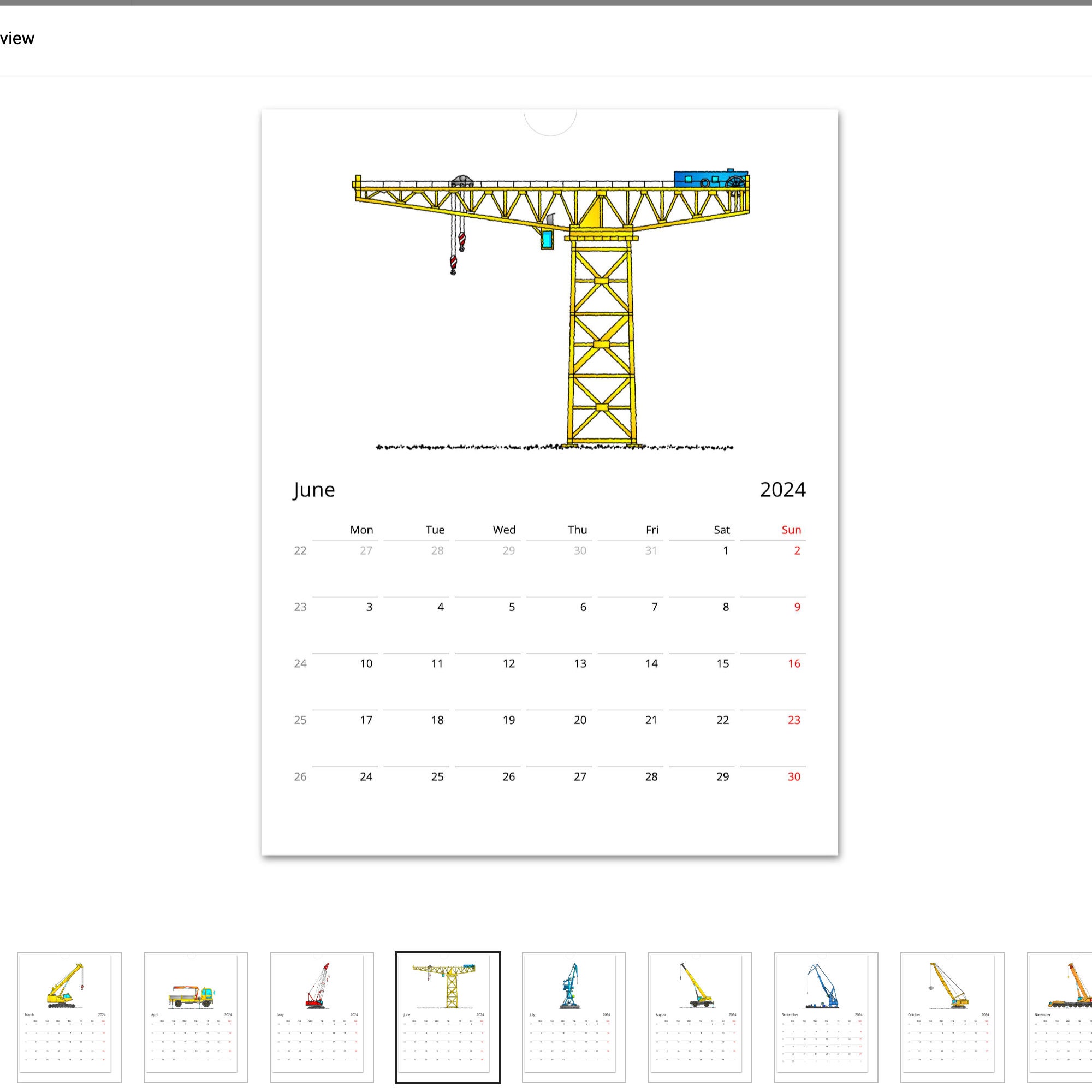 Construction Crane Calendar 20242025. Crawler Crane Driver Operator