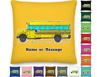 Personalized School Bus Pillow. American Busses Cushion. Driver Teacher Helper Appreciation Thank You Gift. Kindergarten Transport P011