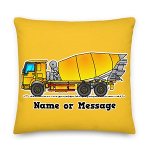 Concrete Mixer Truck Pillow: Yellow Construction Decor