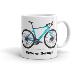 Personalized Bicycle Mug. Cyclist Coffee Cup with Blue Road Bike. Gravel Racing Team Club Member Gift for Men. Custom Riding Sports M010