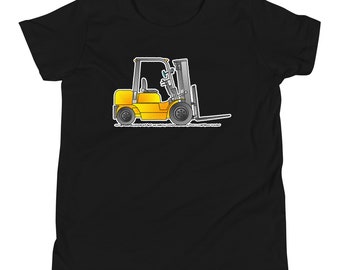Forklift Truck T-Shirt, Youth Clothing, Kids Yellow Construction Vehicle, License Operator Clothing, Comfy Pre-Shrunk Cotton Tee AT003