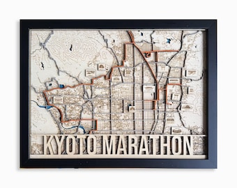 Kyoto Marathon Route Map in Wood – Handcrafted Kyoto Running Course Wall Art