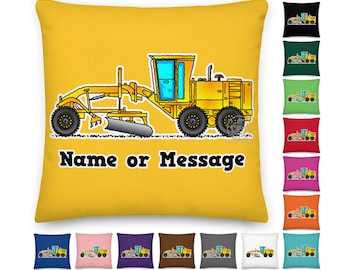 Personalized Grader Pillow. Yellow Grader Cushion for Boys Room. Custom Construction Throw Pillow. Truck Driver, Construction Theme. P007