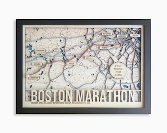 Boston Marathon Route Map – Handcrafted Wooden Marathon Finisher Gift