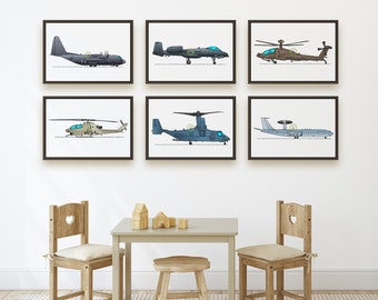 Set of 6 Military Aircraft Posters. Choose Any 6 Helicopter, Fighter Jet, or Aircraft Prints. Aviation Wall Art Collection. Bedroom, Office