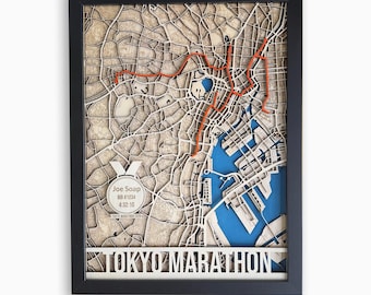 Tokyo Marathon Wooden Map – Handcrafted Race Route Art – Personalized Finisher Gift for Runners