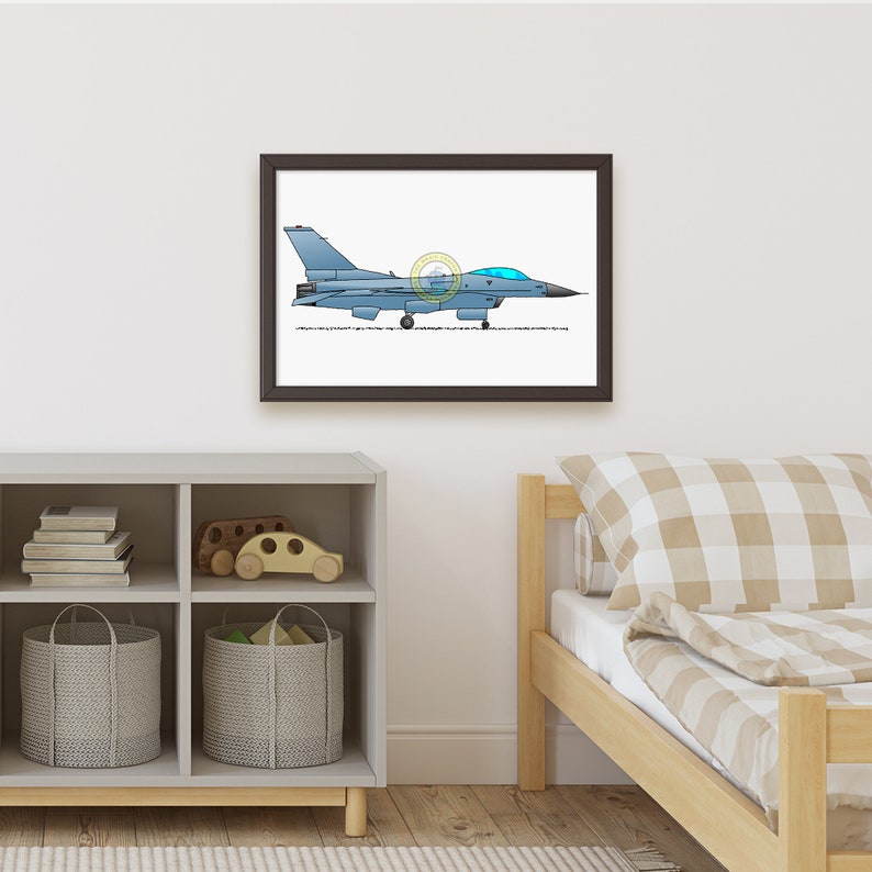 Falcon Fighter Jet Poster. USAF Military Early Warning Aircraft Print, Air Force Wall Art, Boys Room Decor, Kids Bedroom Aviation Art R109 image 2