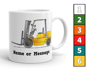 Personalized Forklift Truck Mug In 6 Colors. Custom Forklift Gifts for Licensed Driver Operators. Yellow Vehicles. Ceramic Coffee Mugs M004