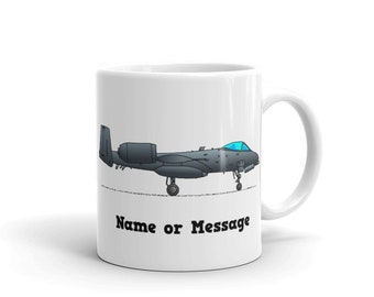 Personalized Thunderbolt Mug. Ceramic Coffee Mug, Customized Gray Warthog Fighter Jet, Air Force Military Gifts, Aviation Warplane M015