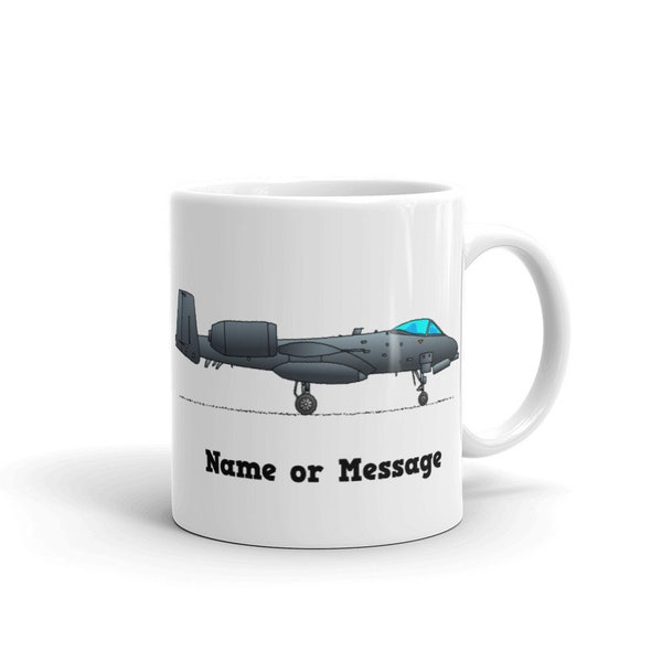 Personalized Thunderbolt Mug. Ceramic Coffee Mug, Customized Gray Warthog Fighter Jet, Air Force Military Gifts, Aviation Warplane M015