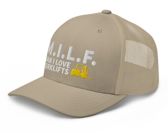 Man I Love Forklifts Cap. Embroidered MILF Cap With Yellow