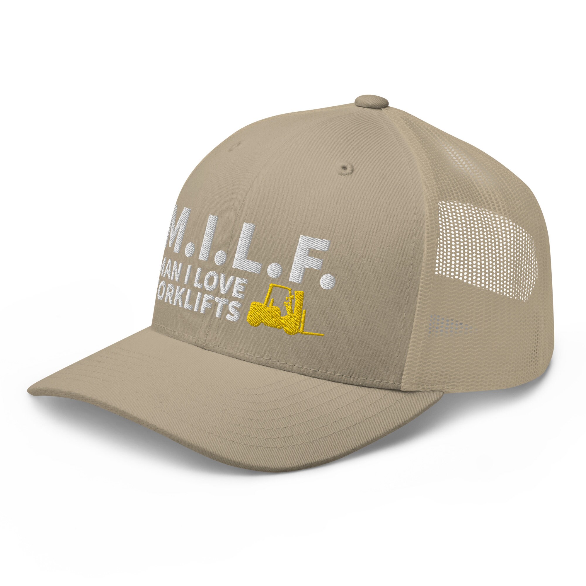 Man I Love Forklifts Cap. Embroidered MILF Cap With Yellow