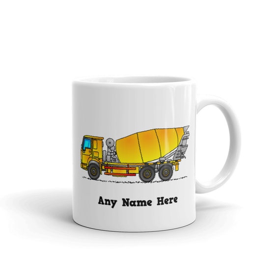 Personalized Concrete Mixer Mug. Coffee Mug With Yellow Cement Mixer.  Custom Truck Driver and Construction Theme Worker Gifts. M060 