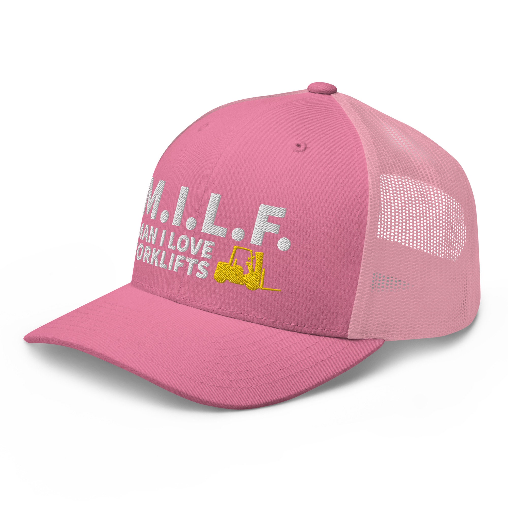 ★ Wai Kei★ MAY I BE HAPPY Man to Man Ivory YKBE01TS07-1 Man I Love Forklifts Cap. Embroidered MILF Cap With Yellow