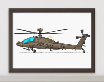 AH-64 Apache Poster. USAF Military Apache Attack Helicopter Prints, Airforce Wall Art, Boys Room Decor, Kids Aviation Theme Bedroom R086