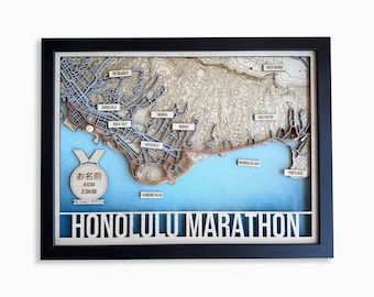 Honolulu Marathon Course Map – Personalized Wooden Marathon Wall Art – Runner Gift