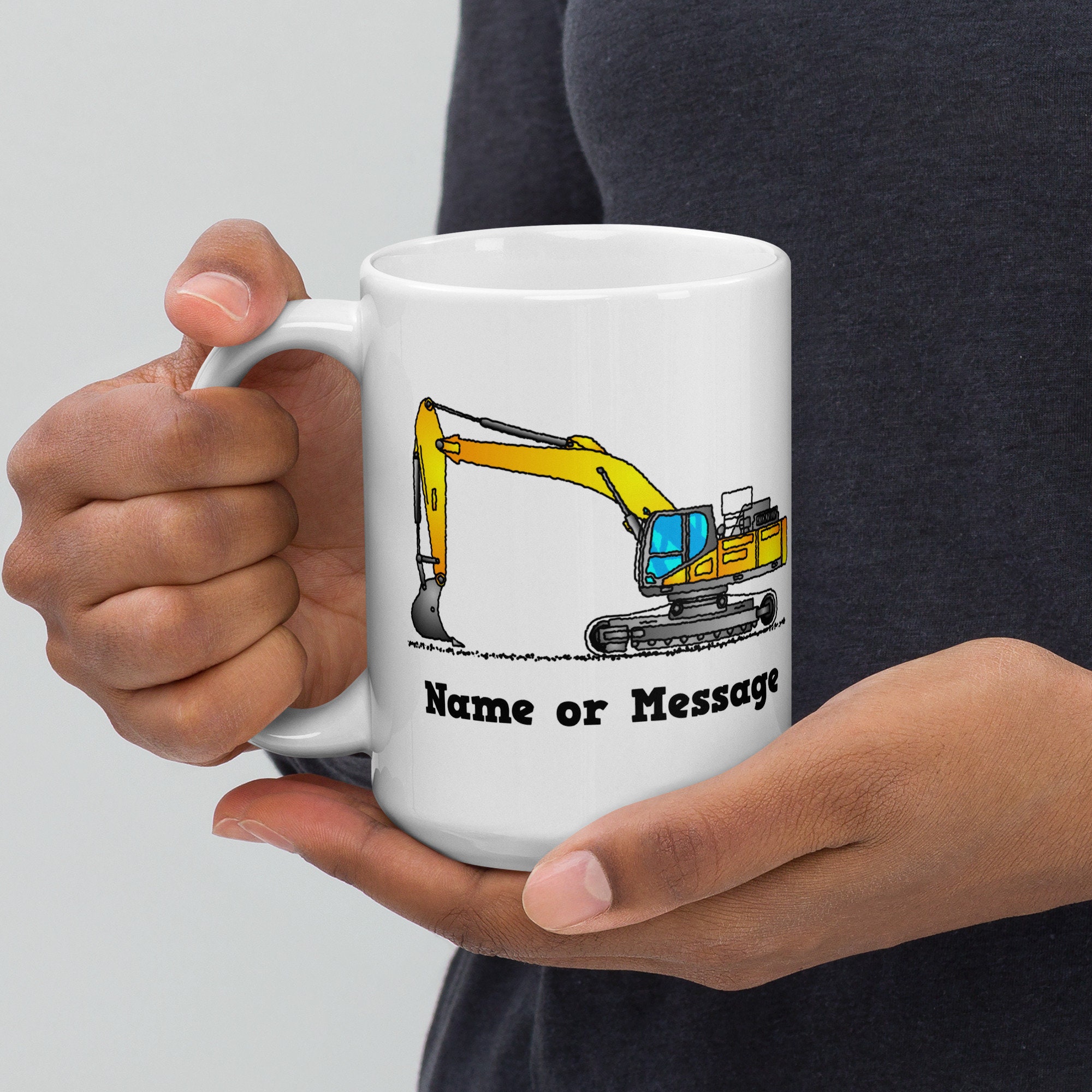 Personalized Excavator Mug. Coffee Mug With Yellow Excavator. Etsy UK