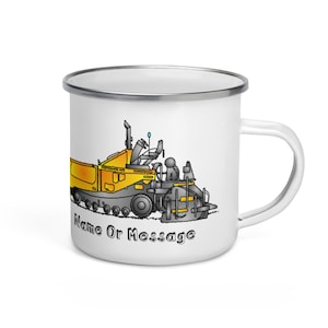 Enamel Asphalt Paver Mug: Personalized Construction Vehicle Kids Cup