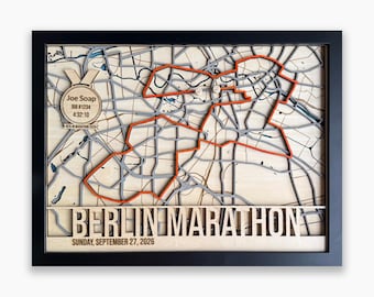 Berlin Marathon Course, Personalised Running Gift, Wooden Route Art, Finisher Medal Display