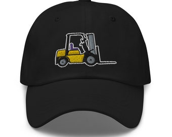 Forklift Truck Classic Dad Hat, 11 Colors, Embroidered 6 Panel Hat, Adjustable Buckle, Gift For Qualified Licensed Operators Driver C041