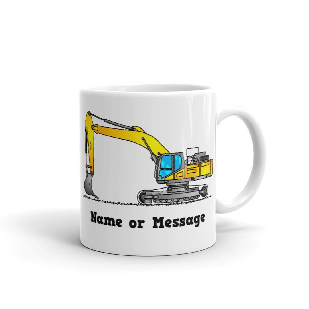 Personalized Excavator Mug. Coffee Mug With Yellow Excavator. Etsy UK