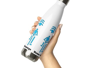 Blue Bicycle Water Bottle. Personalized Stainless Steel Water Bottle with Japan Cycle Lane Cyclist. Custom for Kids and Cyclists. W007